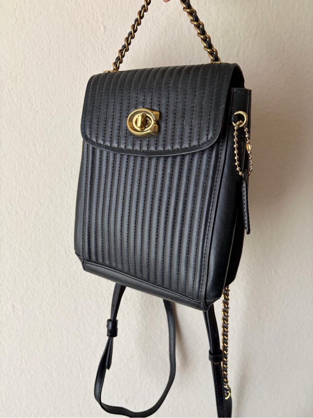 Classic Quilted Black Convertible Mini Bag Backpack with Gold Hardware